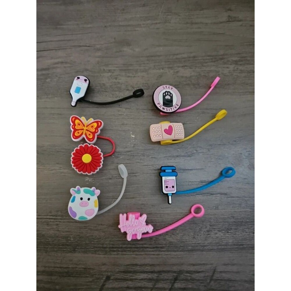 Cute Theme Straw toppers Flower Cow Pink Red Butterfly
